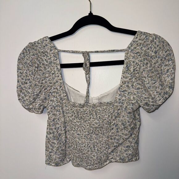 American Eagle Outfitters Blue Floral Puff Sleeve Blouse - Picture 3 of 4